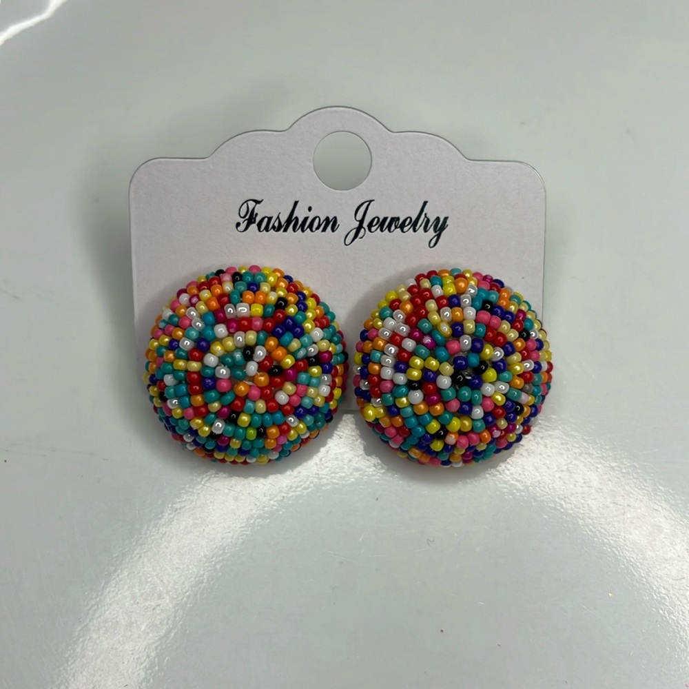 Rainbow Seed Bead Stud Earrings